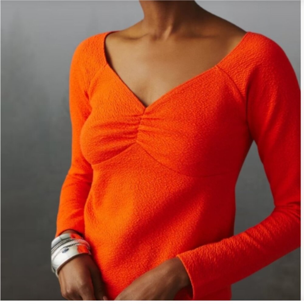 🕶 Athropologie-Maeve-Sweetheart- Women's-red/orange-Long Sleeve- Blouse-XS-NWT - Picture 2 of 9